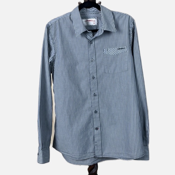 O’Neill Men’s Button Up Striped Shirt  Size L Gray and White - Picture 1 of 11